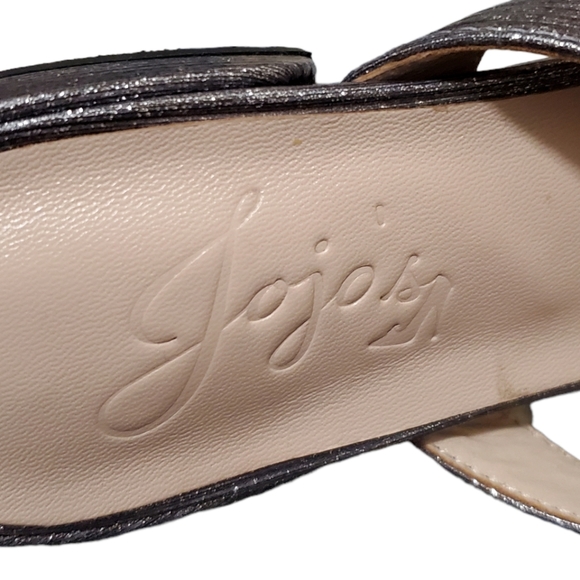 Jojos FADEKEMI Slide Metallic Pewter Jeweled Flower Bow Pointed Toe 7 - Picture 6 of 11